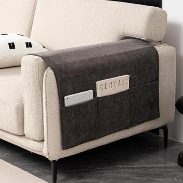 Imagem de CEYISZHU Conjunto de 2 capas grossas de chenille para poltrona e sofá, controle remoto, capa de braço de sofá antiderrapante (61 cm x 109 cm [3 bolsos], preto e cinza)