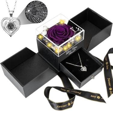 Imagem de BNWXOY Presente de rosa real roxa preservada para namorada, mulheres, mãe, esposa, ideia de presentes no Natal, Dia dos Namorados, Dia das Mães, aniversário, Dia de Ação de Graças