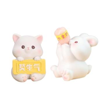 Imagem de IEUDNS 2x Estátua de Animal Escultura Pequena e Fofa Colecionável Criativa Miniatura Ornamento para Mesa de Entrada Sala de Estar Prateleira, Coelhinho