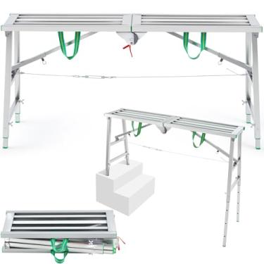 Imagem de Zonon Plataforma de trabalho dobrável de 71 a 112 cm A com capacidade de 272 kg para andaimes portáteis com 4 ajustes de altura 139,7 cm x 30 cm Escada de plataforma de trabalho antiderrapante para