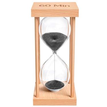 Imagem de ABXKZ Temporizador de areia de 60 minutos, temporizador de ampulheta pequeno de madeira de 60 minutos, relógio de areia preta, vidro de hora de madeira de uma hora para sala de aula, ampulheta