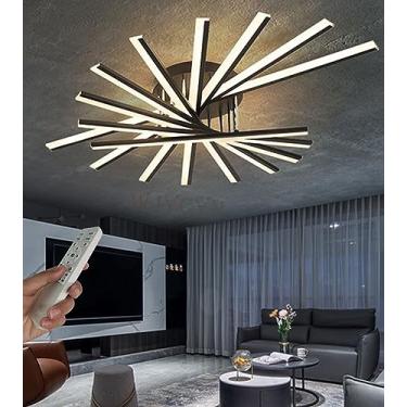 Imagem de Luminária de teto moderna de LED, grande, dimerizável, para sala de estar, em metal acrílico, com design de fogos de artifício, rotação de 360°, linear, com controle remoto, ideal para quart