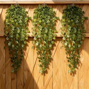 Imagem de 3 peças folhas verdes artificiais hera videira ao ar livre decoração de parede DIY Creeper Rattan plantas folhas falsas jardim festa decoração de casa (3 peças folhas Haitang)
