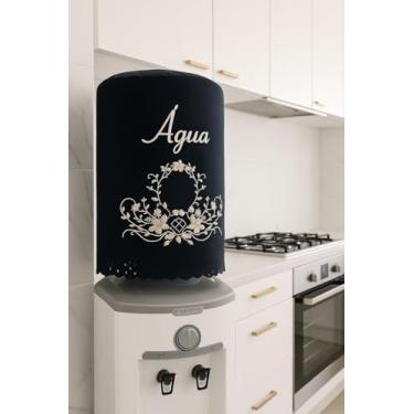 Imagem de Artesãos Do Ceará Capa Protetora para Garrafão de Água 20L, Bordado Floral Artesanal, Branco, Tecido Premium, Design Clássico, Proteção Contra Poeira