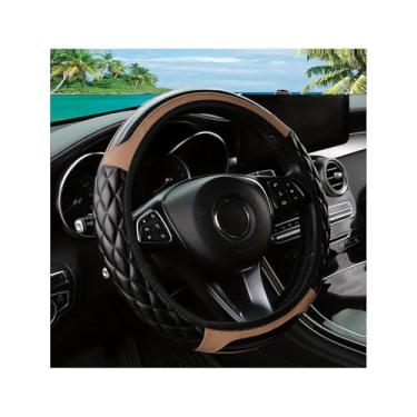 Imagem de Couslcd Capa de volante de carro, 36,8-38 cm de couro antiderrapante, design confortável de segurança, acessórios de volantes automáticos universais para carros, caminhões, SUV (bege)