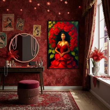 Imagem de Quadro Decorativo Pomba Gira Rosa Vermelha Entidade -70X50Cm - Quadros