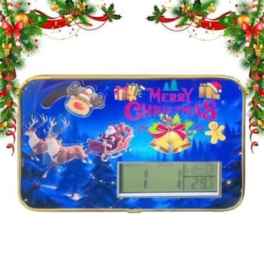 Imagem de Relógio de mesa de Natal, relógio digital de rena de Papai Noel com data e temperatura, decoração de gerenciamento de tempo de festival para quarto, sala de estar, cozinha, quarto infantil, sala de