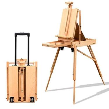 Imagem de Suporte de cavalete de 183 cm cavalete francês ajustável dobrável grande de madeira com prateleira de armazenamento e palete ideal para pintar esboços e desenhos,