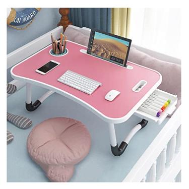 Imagem de Mesa de cama moderna para laptop de cor pura, compartimento para cartão/suporte de copo/alça/gaveta/mesa de bandeja de cama dobrável, sofá de cama comendo escrita (rosa 59,9 cm)