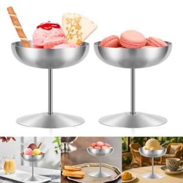 Imagem de 2 tigelas de sorvete, copo de sorvete de aço inoxidável de 142 g, mini copos de sobremesa redondos com pés, copo de molho, tigela pequena reutilizável de sudae para sobremesa, pudim, salada, coquetel