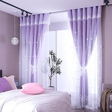 Imagem de Cortinas de renda para sombreamento duplo, cortinas blackout de camada dupla com painéis brancos transparentes, painéis sólidos cortinas com isolamento térmico, cortinas forradas, cortinas de ilhós