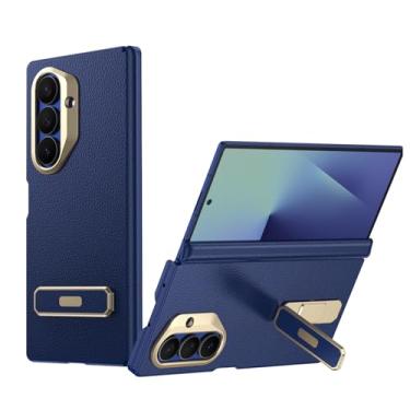 Imagem de FWYANZH Capa de couro para Samsung Galaxy Z Fold 7, capa traseira magnética forte para telefone com suporte oculto dobradiça proteção contra quedas minimalista, azul, dobra 7