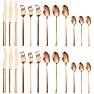 Imagem de Conjunto de Talheres Aço Inoxidável com 24 Peças Utensílios Cozinha Incluindo Facas Garfos Colheres Pratos Polimento em Espelho Lavável Máquina Lavar Louça para Casa Hotel Restaurante Uso Diário e Oca