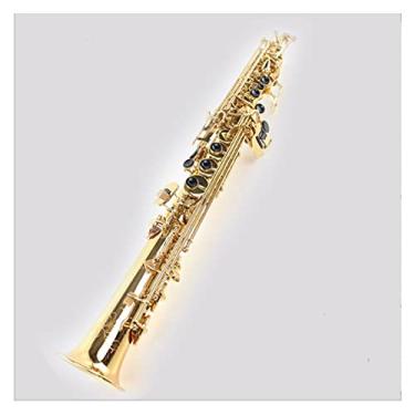 Imagem de Saxofone profissional dourado saxofone soprano em superfície plana B laca latão, kit para iniciantes