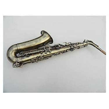 Imagem de Saxofone profissional saxofone alto cobre antigo E-Flat bronze com estojo bocal palhetas pescoço latão saxofone kit para iniciantes (cor: Bronze)