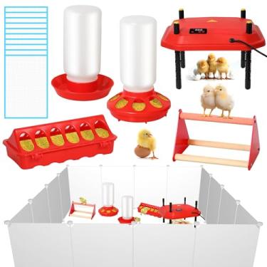 Imagem de A caixa de chocadeira de galinha para pintinhos inclui placa térmica de chocadeira de 30,5 x 30,5 cm, conjunto de alimentador e bebedouro de pintinhos com poleiro de pintinho, suprimentos fáceis de