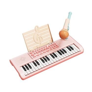 Imagem de JWQFBC Piano Infantil com 37 Teclas, Mini Piano com Microfone – Brinquedo Musical Educativo para Crianças Pequenas, Rosa