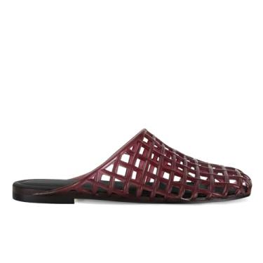 Imagem de MAIJED Sandálias femininas transparentes com bico fechado de malha vazada Jellies Mule sandálias deslizantes casuais confortáveis verão praia sandálias, Vinho tinto, 35
