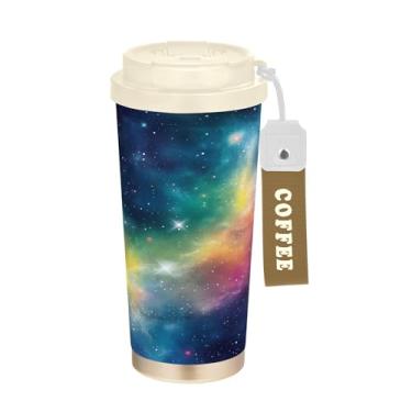 Imagem de SEHANY Caneca de viagem Galaxy Starry Sky de viagem de 500 ml Copos de café reutilizáveis revestidos de cerâmica com tampa à prova de vazamento, parede dupla, isolamento a vácuo, copo de café de aço