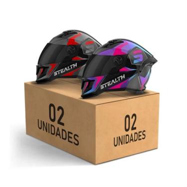 Imagem de Kit 2 Capacete Fechado Stealth Concept Brilhante Viseira Fumê Pro Tork