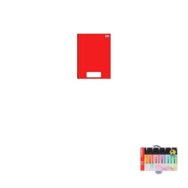 Imagem de Kit Caderno Brochura Capa Dura PEPPER Vermelho 80 Folhas + Caneta Esferográfica Spiro 0.7mm + Marca Texto Boss Pastel