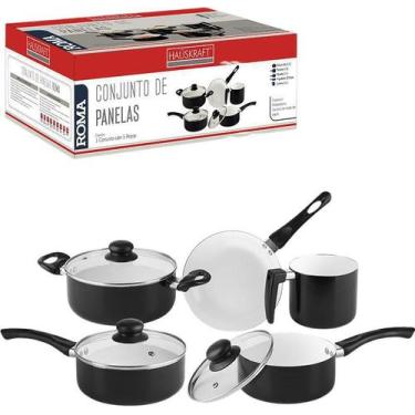 Imagem de Conjunto De Panelas Antiaderente Tampa De Vidro 5Pçs Preta - Hauskraft