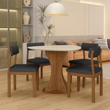 Imagem de Mesa Tampo Orgânico Beijing + 4 Cad. Estofadas Fre/off/s.preto - M.a