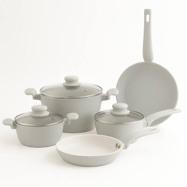 Imagem de Jogo de Panelas Antiaderente Cerâmica Cinza Claro Conjunto Kaza+ 5 Peças Ceramic Com Indução