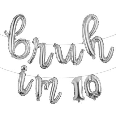 Imagem de Bruh Its My Birthday Decorations, Happy 10th Birthday Decoration Boy Bruh Im Ten 10 Balões, balões multicoloridos para festa Boy Bruh Im Ten (L BRUH IM 10 prata)