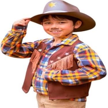 Imagem de Traje de cowboy, fantasia infantil com chapeu, divertido e estiloso, divertido.