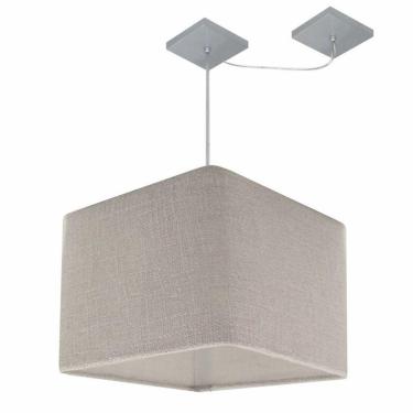 Imagem de Lustre Pendente Quadrado Com Desvio Md-4268 Cúpula Em Tecido 30/35x35cm Rustico Cinza - Bivolt