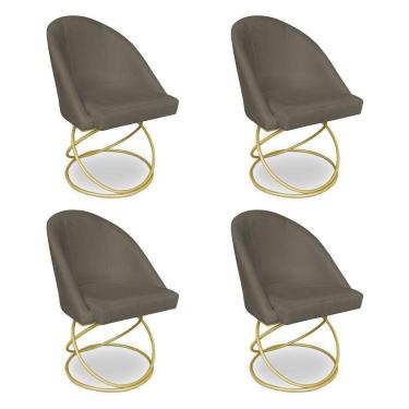 Imagem de Kit 04 Cadeiras Poltrona De Jantar Bela Suede Base Metálica Luxo Dourado - Pallazio Cor Marrom Rato
