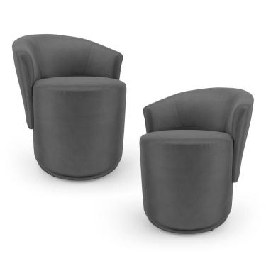 Imagem de Kit 02 Poltronas Orgânicas Living Mavi Fixa Veludo Cinza Escuro - Desk Design