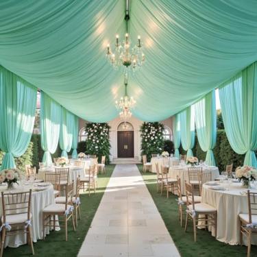 Imagem de Cortina de teto azul-petróleo de 20 pés × 20 pés para festas de casamento, tecido drapeado de poliéster sem rugas, cortina verde menta para festa, barraca, hotel, banquete, salão, decoração de teto, 4