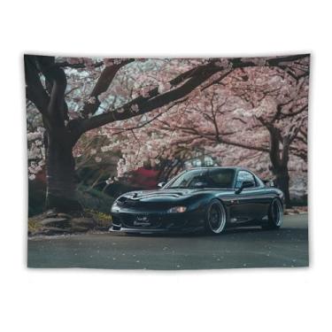 Imagem de HouLaiZhe Tapeçaria de carro Rx7 Jdm Flores de cerejeira para pendurar na parede quarto decoração de casa tapeçarias estética piquenique decoração de parede arte de parede para dormitório sala de