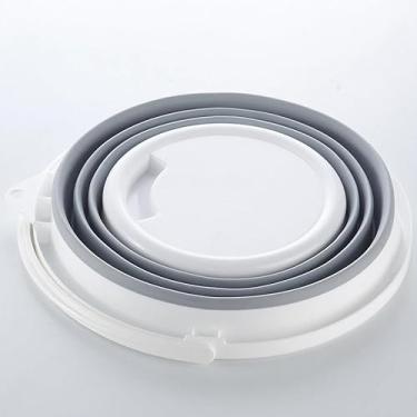 Imagem de Balde Dobrável de Silicone, Cinza e Branco, Portátil, Compacto, com Alça