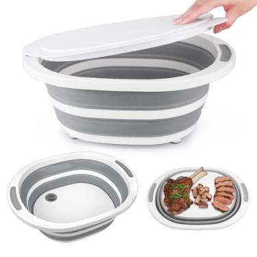 Imagem de Banheira dobrável para preparação de churrasco com tampa, lavatório de garrafa de 7,5 L com plugue de drenagem, escorredor de tábua de cortar para cozinha, pia de acampamento portátil, pia de louça