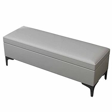 Imagem de FAMEOYA BrownShoe – Banqueta de couro PU de armazenamento de grande capacidade com pés de metal, banco de cama com suporte de carga de 150 kg (tamanho: 100 cm/39,4 pol, cor: Huise)