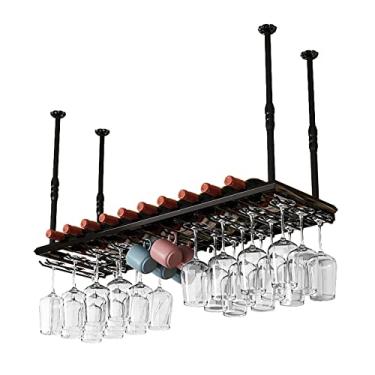 Imagem de Prateleiras de vinho de teto, altura ajustável, taças de vinho vintage, suporte de garrafa de vinho, adequado para bares, cozinhas, restaurantes (60 cm)