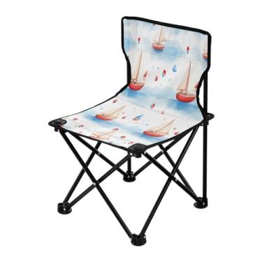 Imagem de Wassud Cadeira de acampamento, leve, portátil, padrão de barco, cadeira dobrável ao ar livre, tecido Oxford, cadeira de praia para jardim, praia, pesca