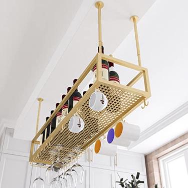 Imagem de APUM Rack de vinho bar restaurante rack de garrafa de vinho, suporte de parede montado no teto metal industrial retro prateleira de parede prateleiras de armazenamento de cálice de vidro