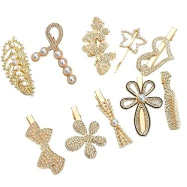 Imagem de Clipes de Cabelo com Strass 6 Unidades — Grampo Bico de Pato Dourado, Estilo Feminino, Mini Presilhas Elegantes