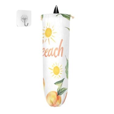 Imagem de xigua Suporte de parede para bolsa de plástico pêssego aquarela com cordão, pacote com 2, organizador de sacolas de compras reutilizáveis para bolsas, meias, roupas íntimas e gravatas
