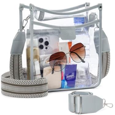 Imagem de QOECI Bolsa transparente grande com 3 bolsos para eventos de estádio com 2 alças longas para mulheres, bolsa transversal aprovada para estádios de concertos, 1# 1107-cinza-A