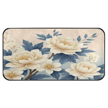 Imagem de Burbuja Tapete de cozinha retrô com flores 51 x 99 cm, tapete antiderrapante lavável com suporte de borracha, tapete para cozinha, sala de estar, banheiro, decoração de casa