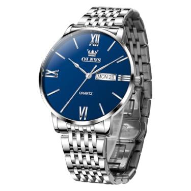 Imagem de OLEVS Relógio masculino à prova d'água, minimalista, analógico, quartzo, aço inoxidável, casual, com data, clássico, luxuoso, elegante, numerais romanos, mostrador grande, Relógio Bule - G5010, round