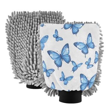 Imagem de STAYTOP Luvas de lavagem de carro borboleta azul, 2 peças, luvas de microfibra de chenille, sem arranhões, panos de esponja de lavagem ultra absorventes para carros, limpeza doméstica - M
