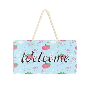 Imagem de Burbuja Placa de boas-vindas de morangos para porta da frente, placa de boas-vindas de PVC para decoração de férias de casa de fazenda, 15 x 28 cm