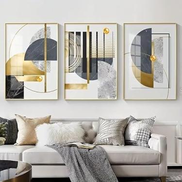 Imagem de 3 peças de arte abstrata de mármore dourado sobre sofá 20 x 30 cm presente de arte de parede para casa moderna, escritório, sala de estar, decoração de quarto, pôster de tela sem moldura, presente de