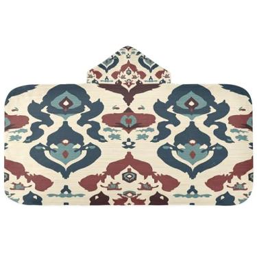 Imagem de Burbuja Toalha de banho com capuz de padrão tradicional para crianças, toalha de praia de pelúcia macia absorvente para chá de meninas e meninos 3-10 anos, 61 x 127 cm